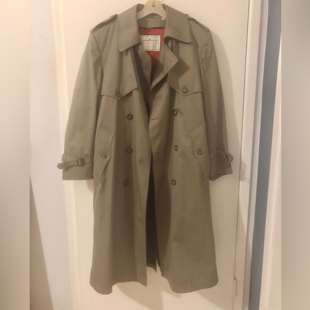 London Fog Towne Vintage 80s 90s Mens size 38 Short Grey Lined Trench Coat - Picture 2 of 15